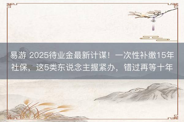 易游 2025待业金最新计谋！一次性补缴15年社保，这5类东说念主握紧办，错过再等十年