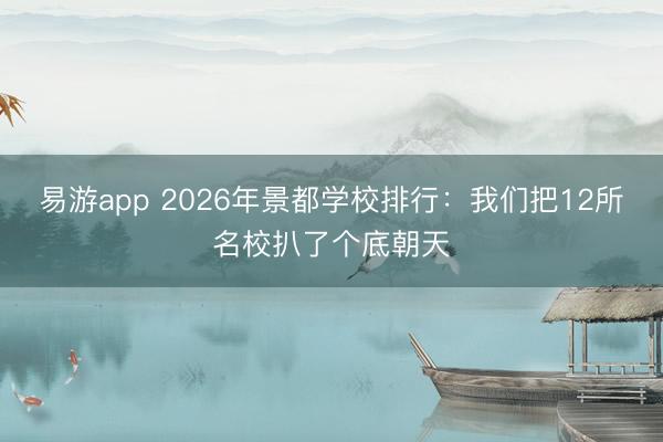 易游app 2026年景都学校排行:我们把12所名校扒了个底朝天